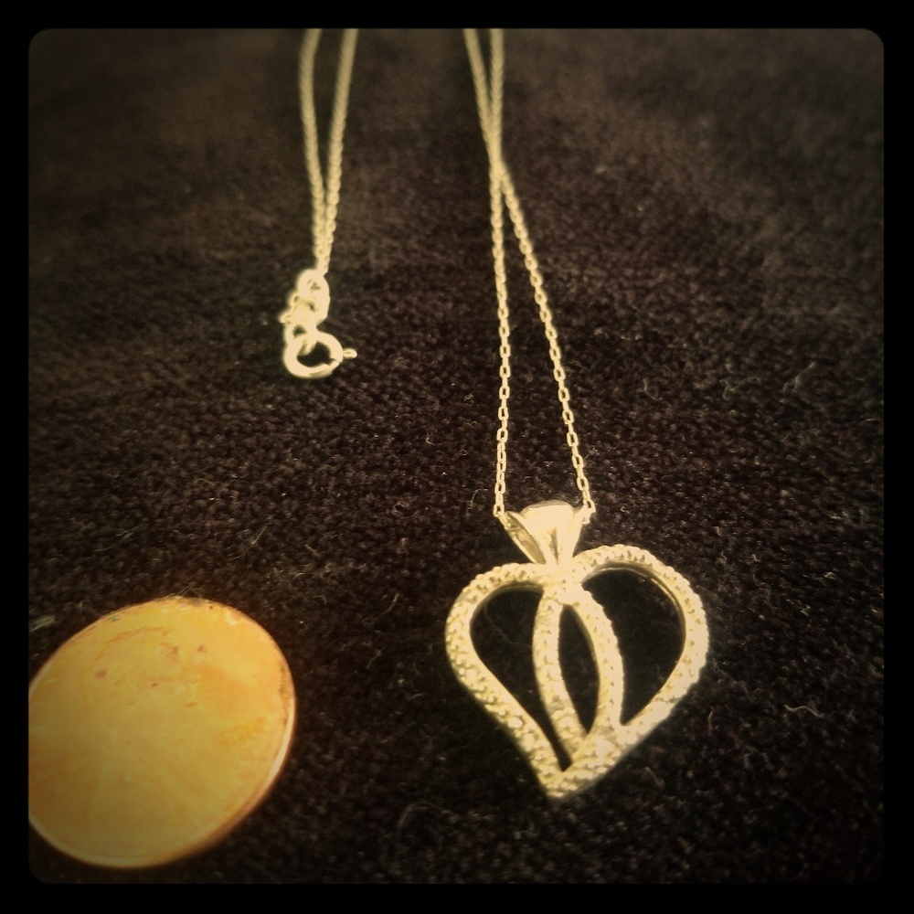 Sterling heart pendant diamond accents